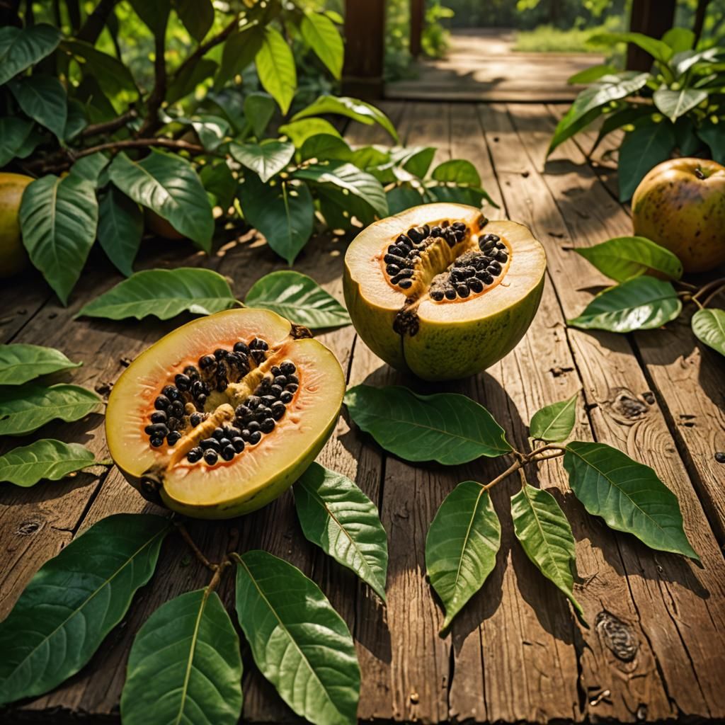 Cinematic Pawpaw Fruit Still Life in Golden Light