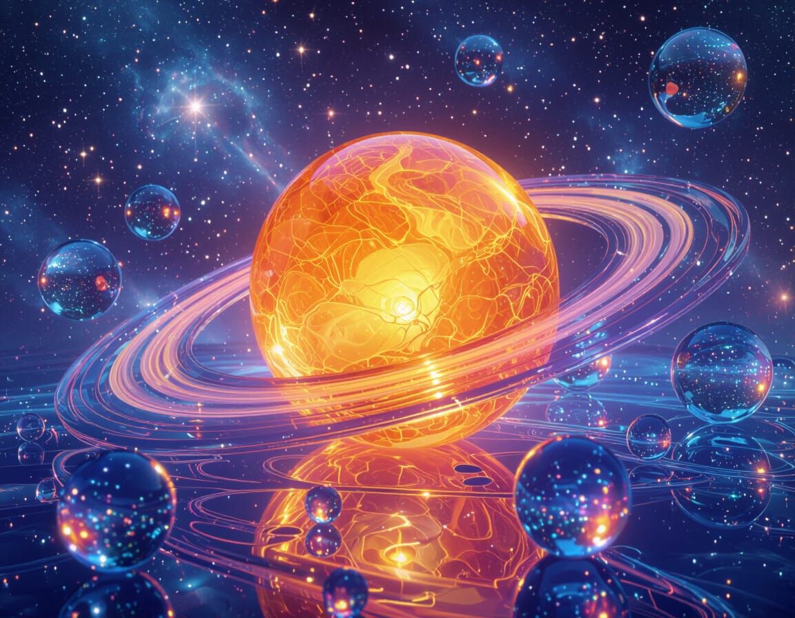 Vivid Glass Solar System with Radiant Blown-Glass Sun