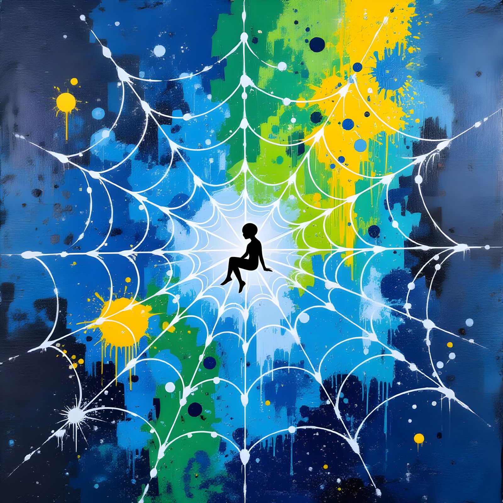 Abstract Paint Splash with Spider Web Figure