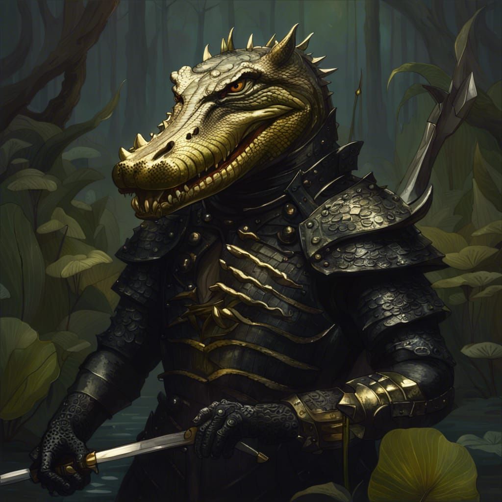 Gothic Alligator Knight in Gold Armor