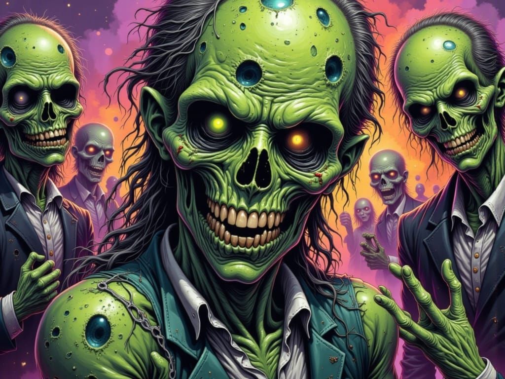 Gothic Prom Night: Zombies Dance in Neon Mist