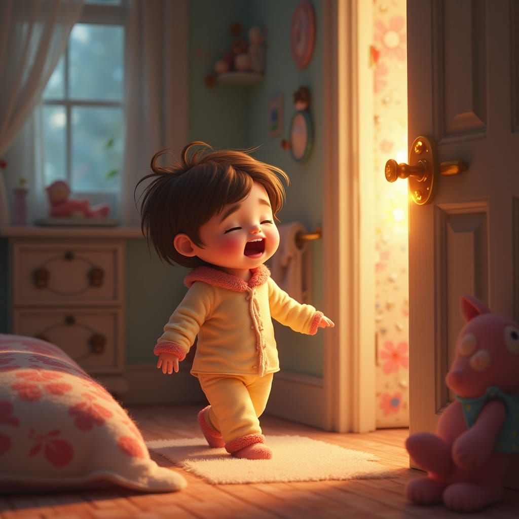 Sleepy Child in Whimsical Bedroom