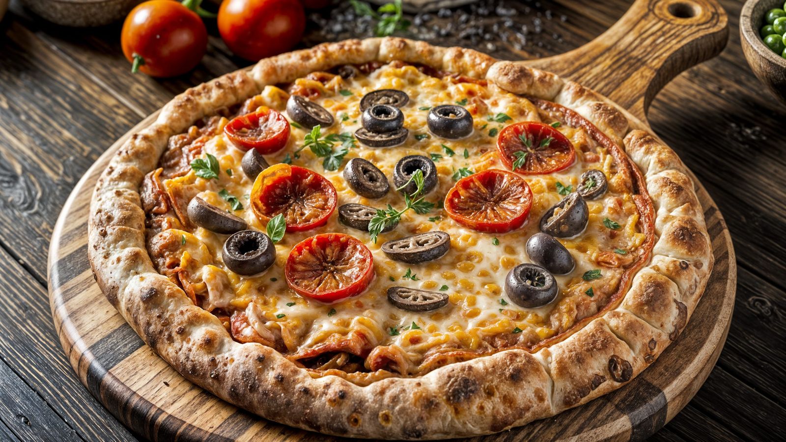 Delicious Fresh Pizza with Pepperoni and Vegetables