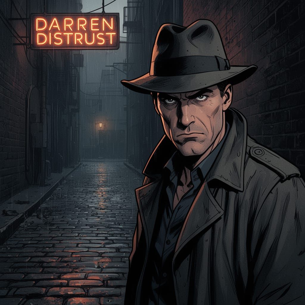Stern Detective in Rainy Noir Alley