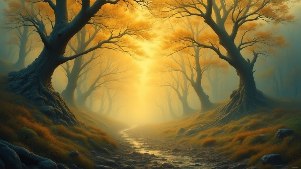 Golden Dawn in a Dreamlike Landscape