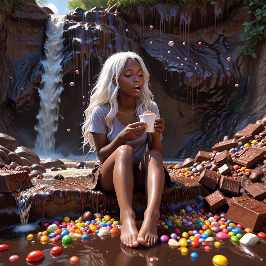 Chocolate Girl by Waterfall: Photo Realistic Image