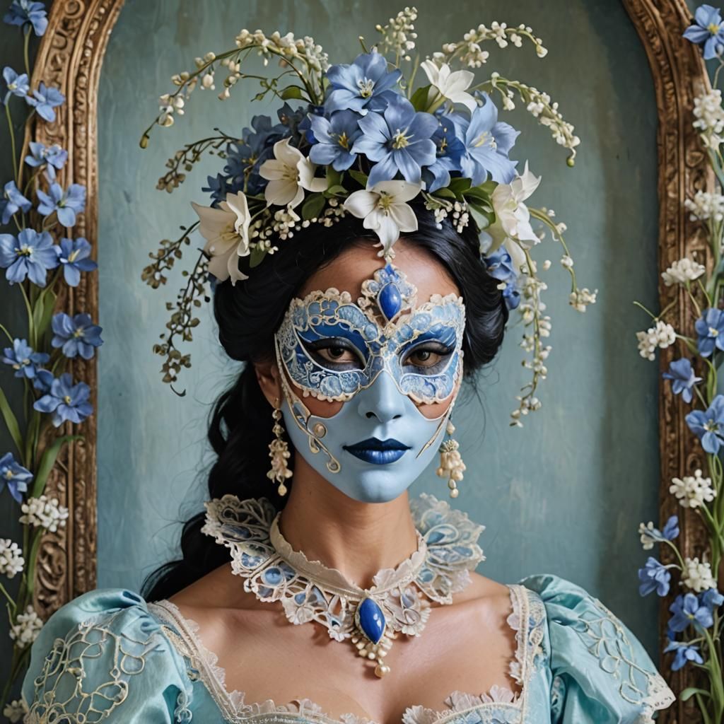 Pastel Blue Mask with Flowers