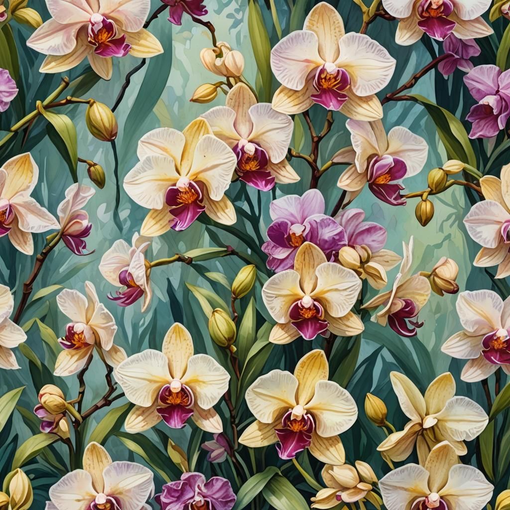 Orchid in Gouache Style Impressionist Painting