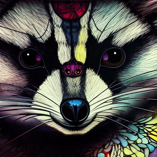 Hyperrealistic Horror Raccoon Portrait in Stained Glass