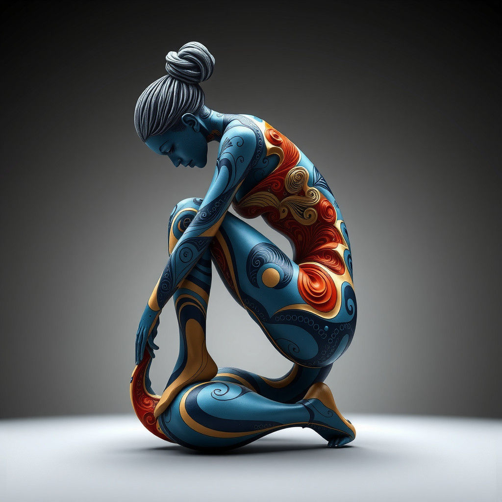 Detailed Digital Sculpture of Seated Figure
