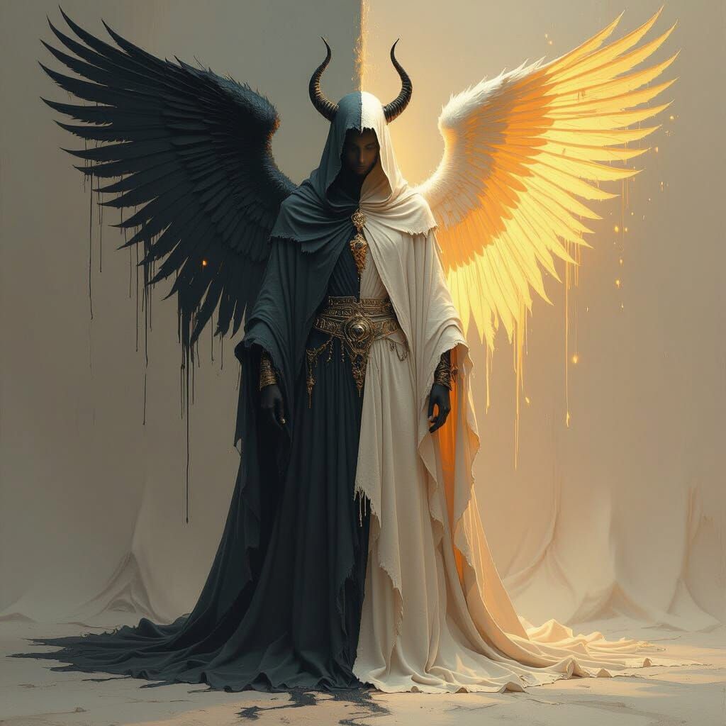 Angelic and Demonic Figure in Ethereal Light