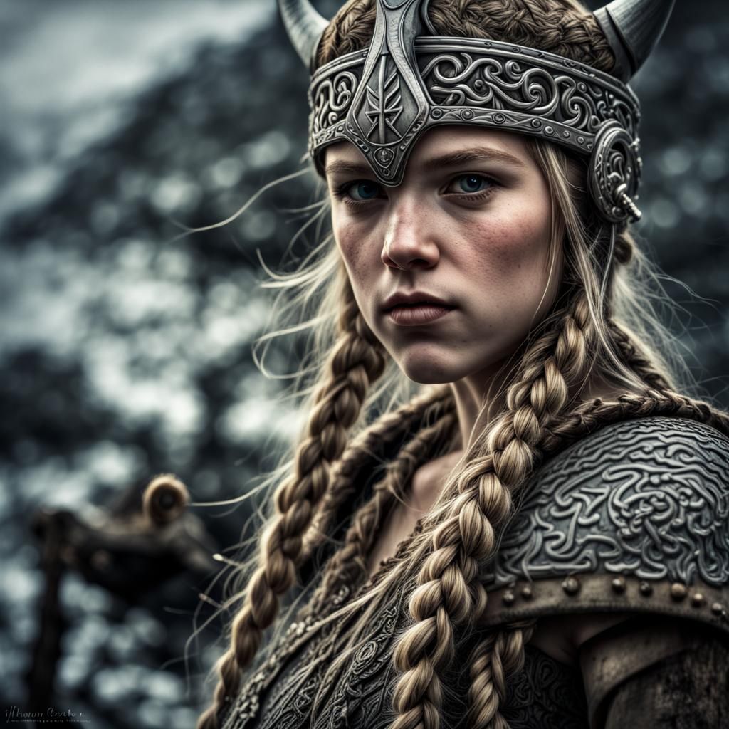 Hyperrealistic Viking Girl Portrait in HDR