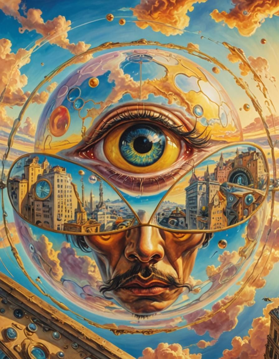 Surreal Three-Eyed Planet Reflecting Futuristic City