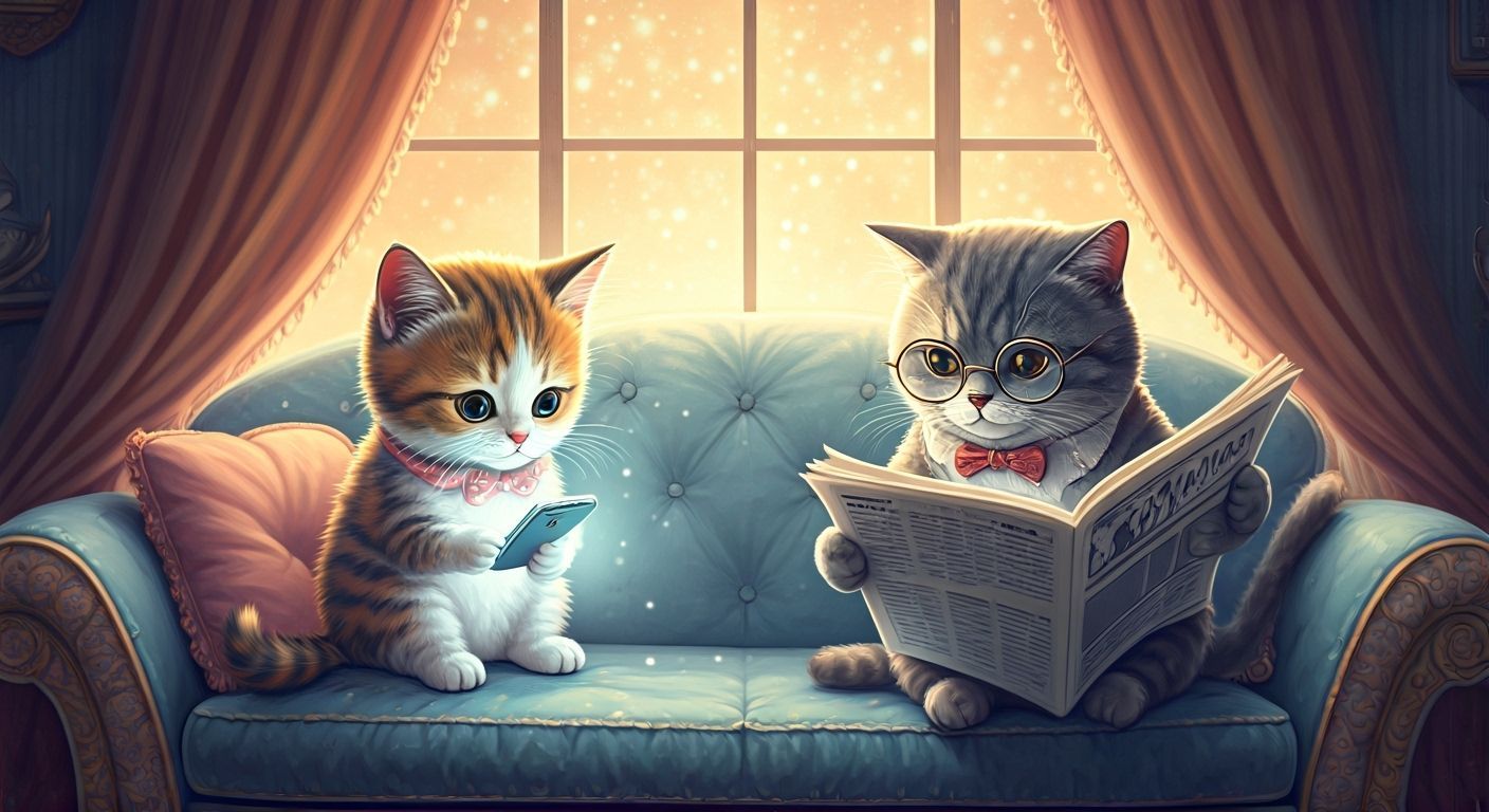 Enchanted Cats in Wonderland Living Room Illustration