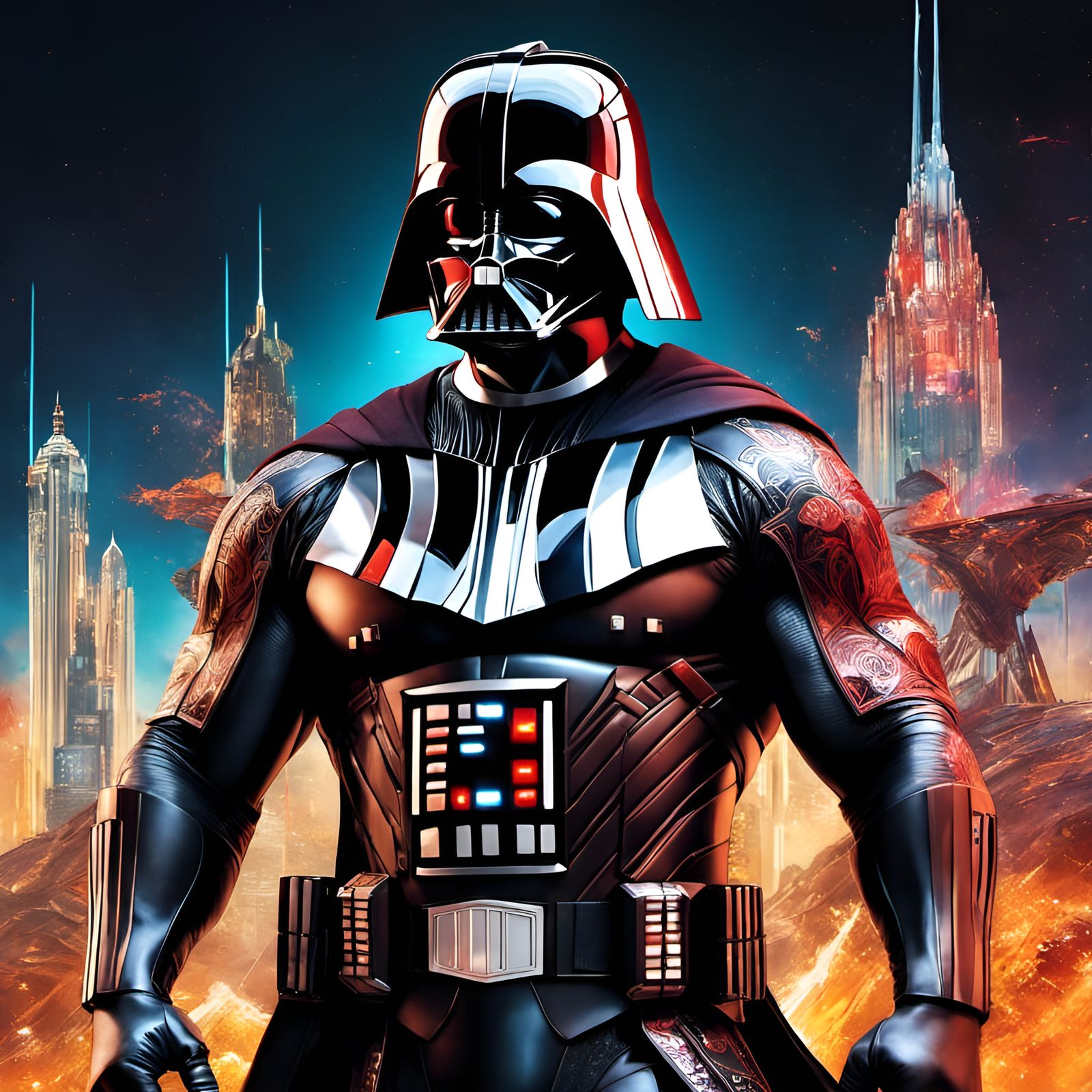 Muscular Darth Vader Portrait in Digital Art Style
