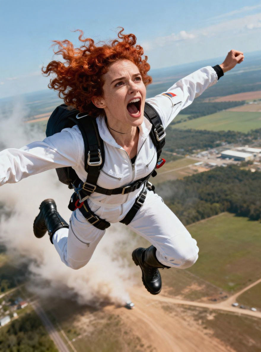 Woman Falling as Parachute Fails, Screaming in Terror