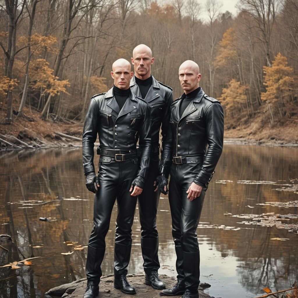 Handsome bald leather men