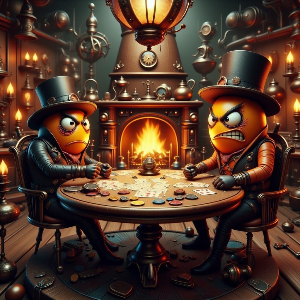 Eggs Engage in High-Stakes Poker in a Vibrant Steampunk Salo...