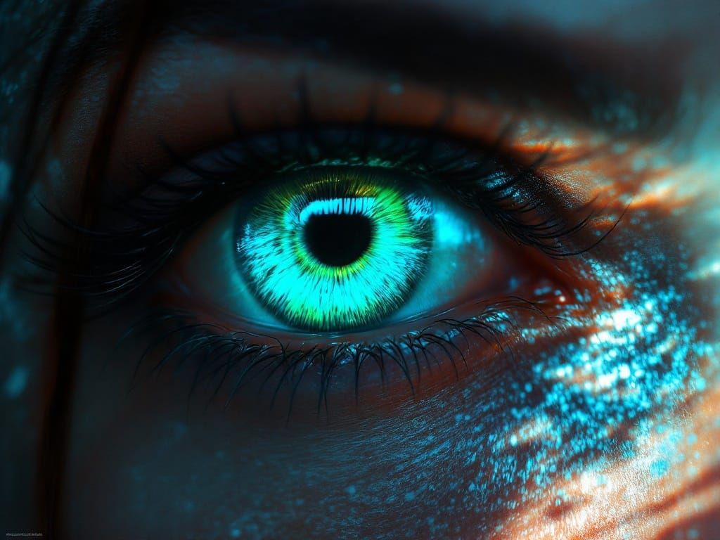 Enigmatic Futuristic Eye in Whirling Aurora