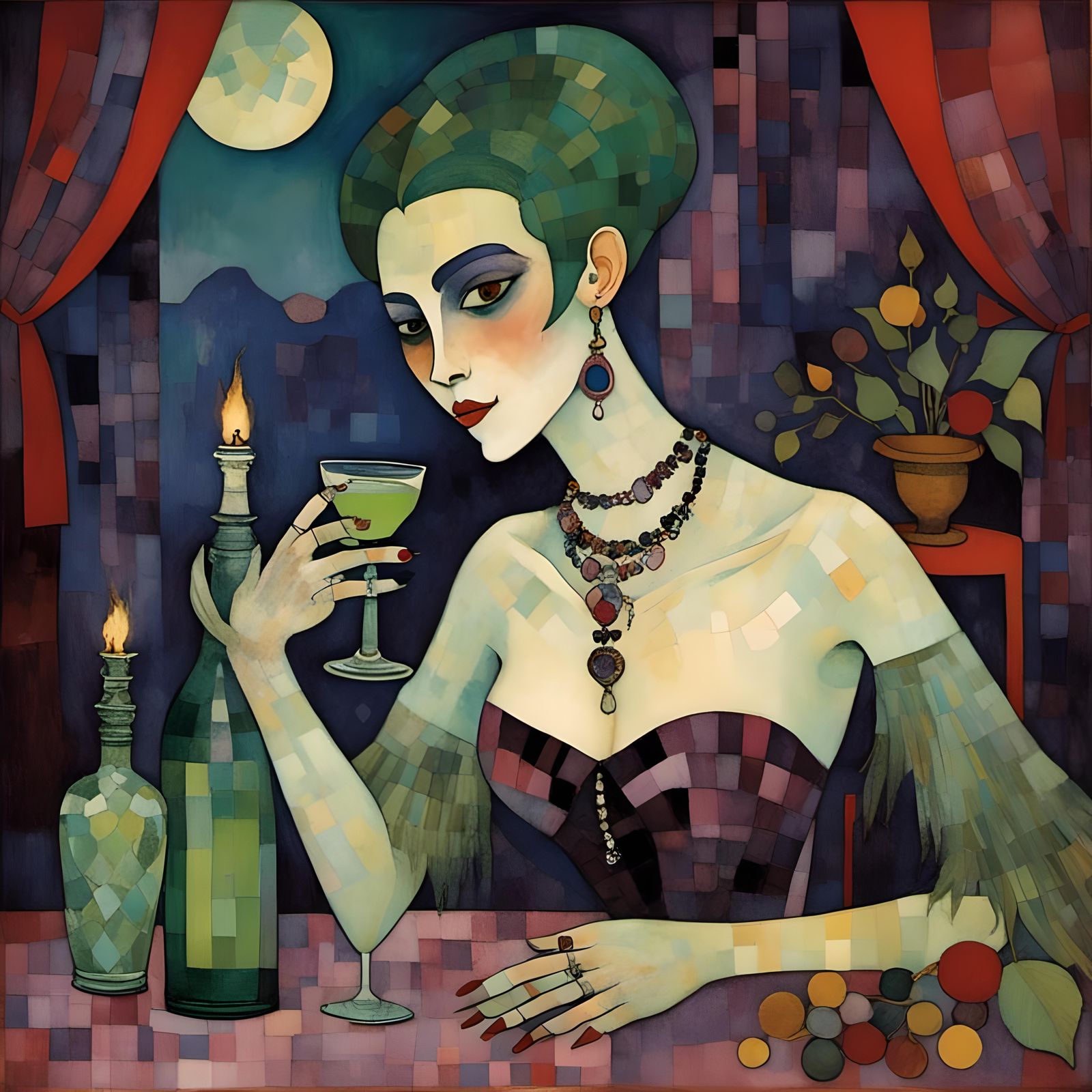 Gothic Vampire Woman with Absinthe