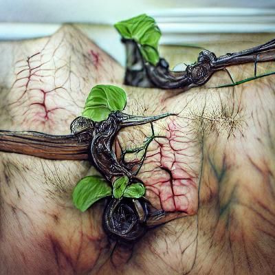 Hyperrealistic Vines Growing from Rotting Body