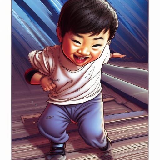 Happy Asian Teen Boy in Comic Book Style
