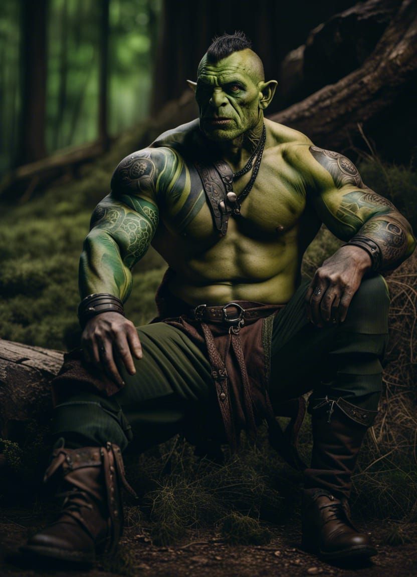 Gritty Orc Traveler Portrait in Dark Fantasy Style