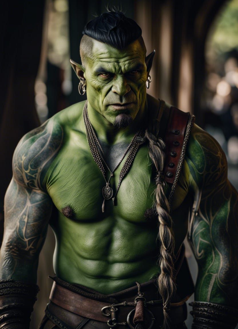 Orc Traveler Portrait in Dark Fantasy Style