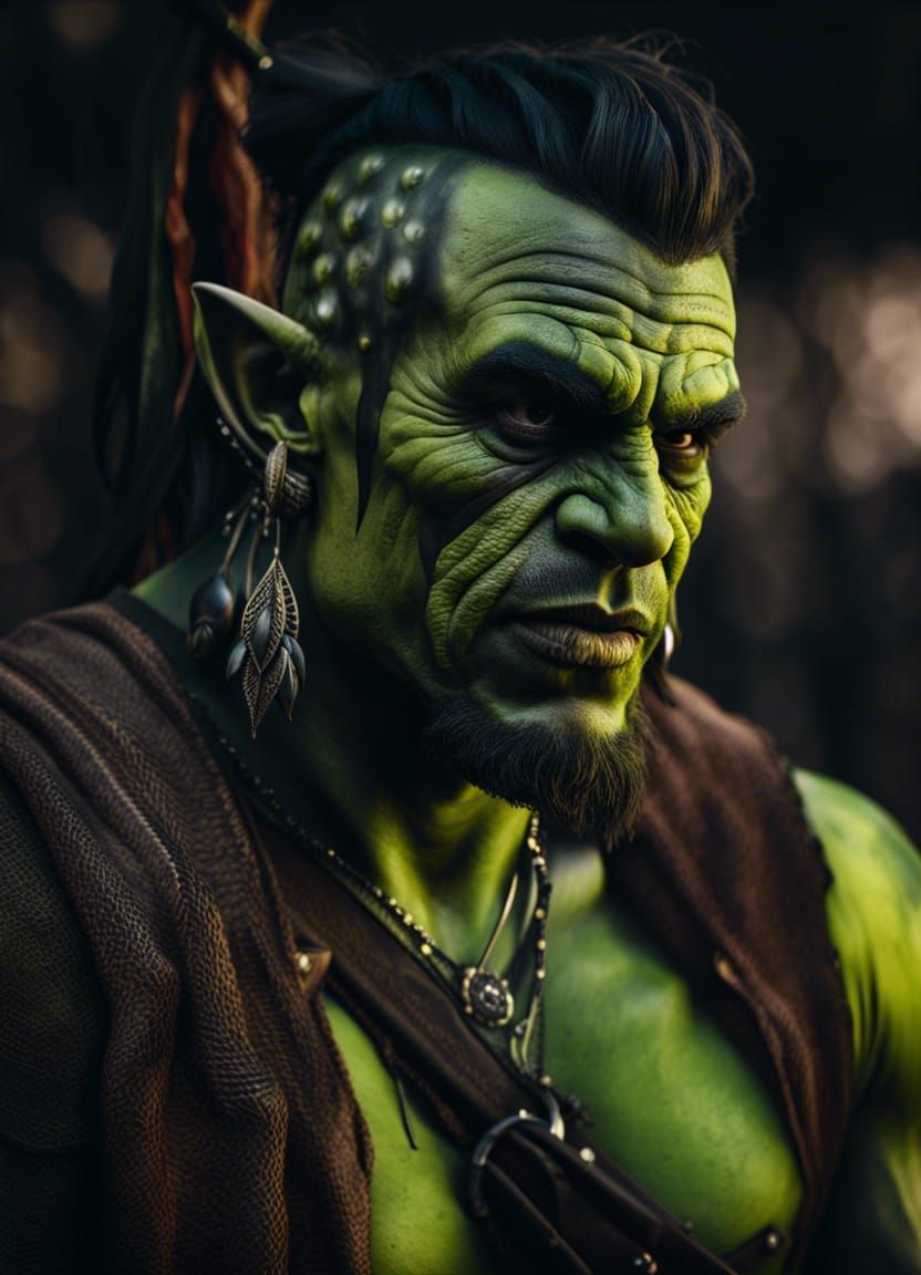 Gritty Orc Traveler Portrait in Dark Fantasy Style