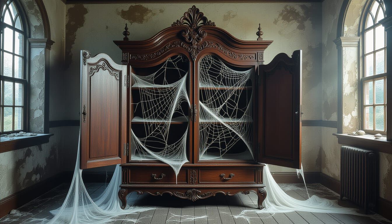 Gothic Cabinet Filled with Ethereal Spiderwebs