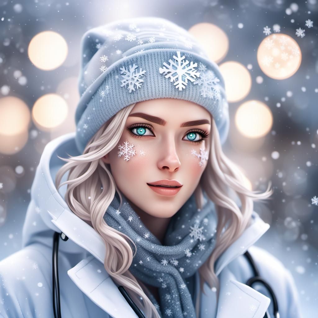 Anime Doctor Portrait in Winter Snowfall