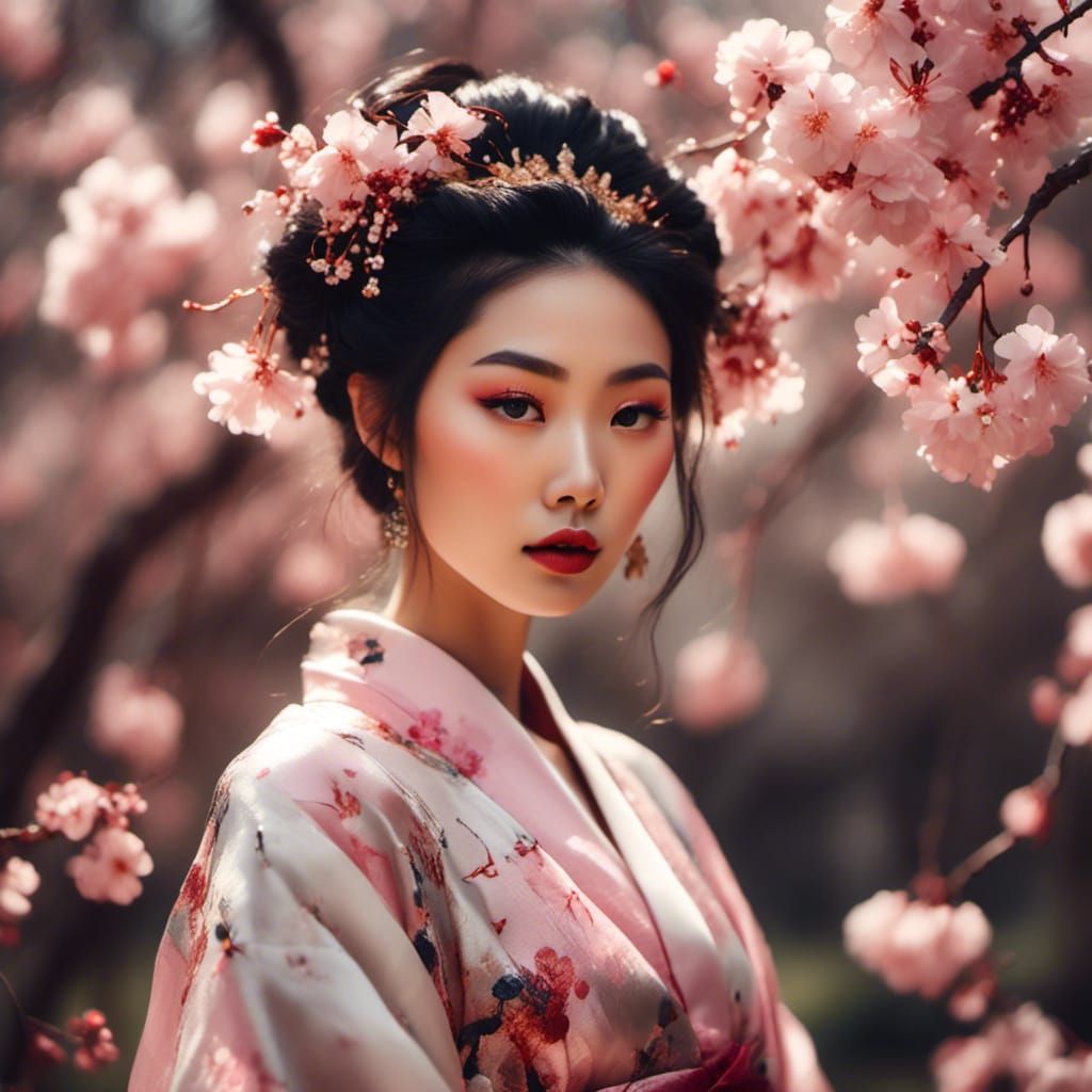 Hanami Portrait: Asian Woman in Silk Kimono
