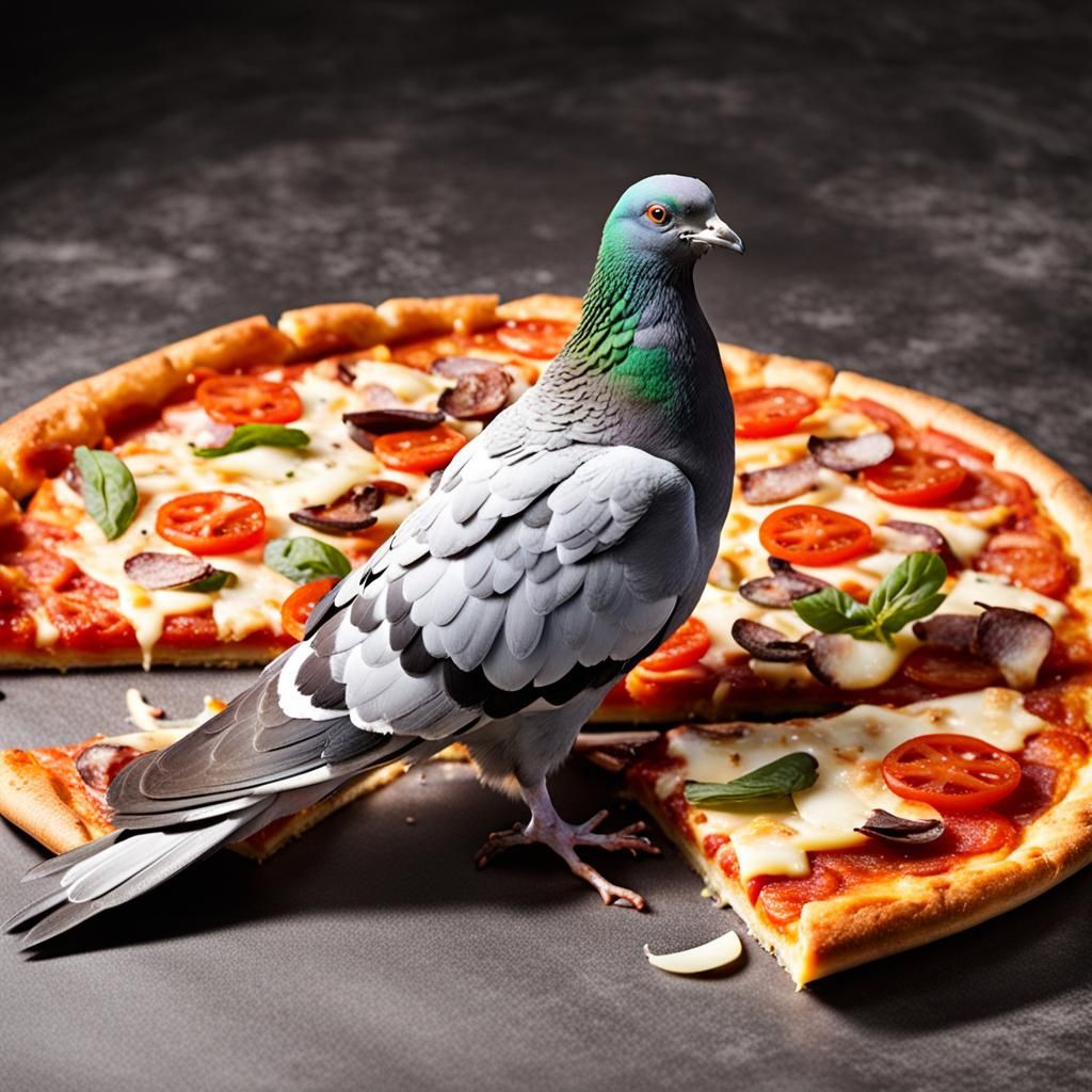 Pigeon Enjoying Pizza Slice