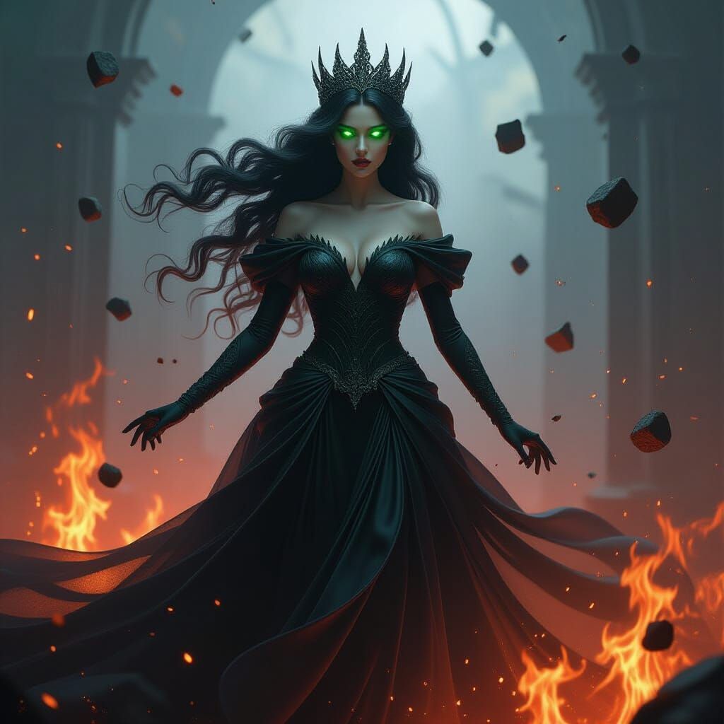 Chaotic Queen of Cosmic Energy in Fiery Gown