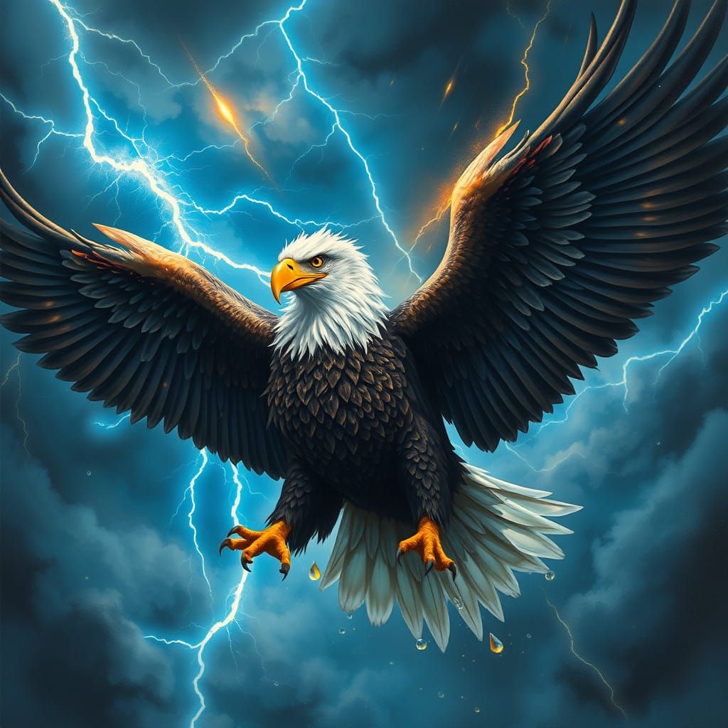 Regal Eagle Soars Amidst Turbulent Stormy Skies in Vibrant C...