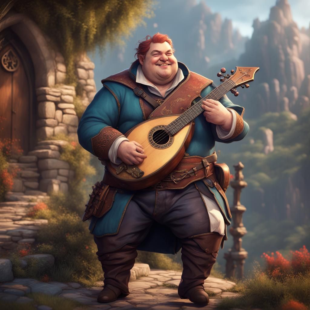 Happy Chubby Bard in Detailed Fantasy Art