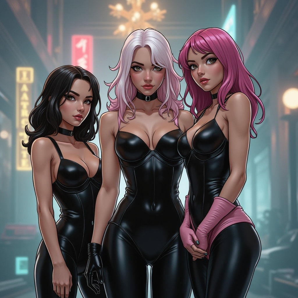 Three Confident Women in Anime-Inspired Art