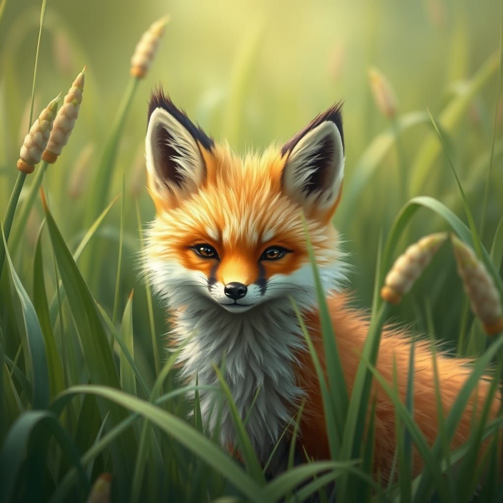 Fluffy Fox in Lush Meadow: Realistic Digital Art