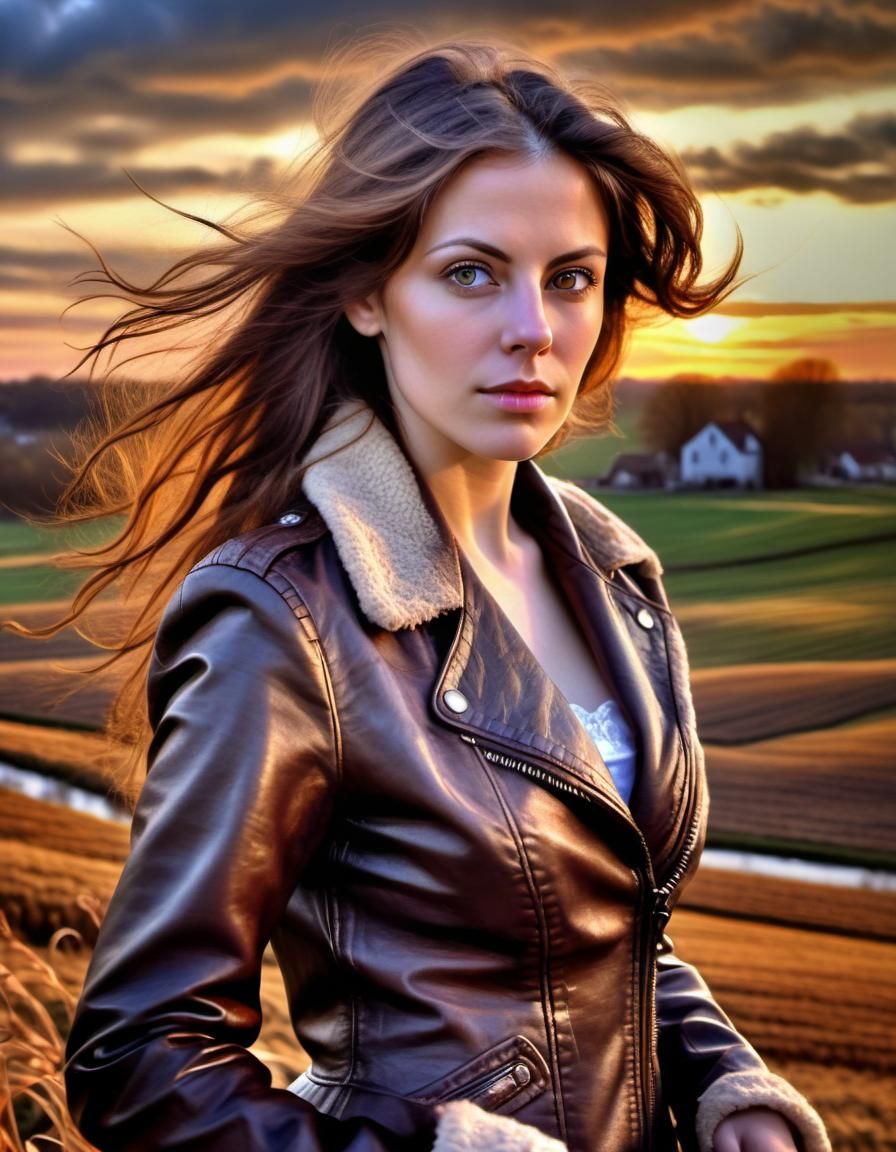 Renaissance Woman in Winter Fields at Sunrise