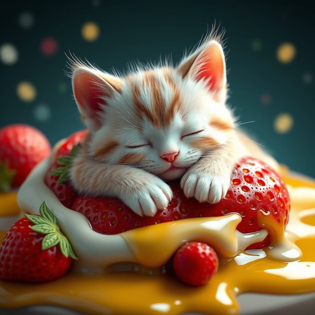 Adorable Strawberry Kitten Rests on Milk & Honey Pillow