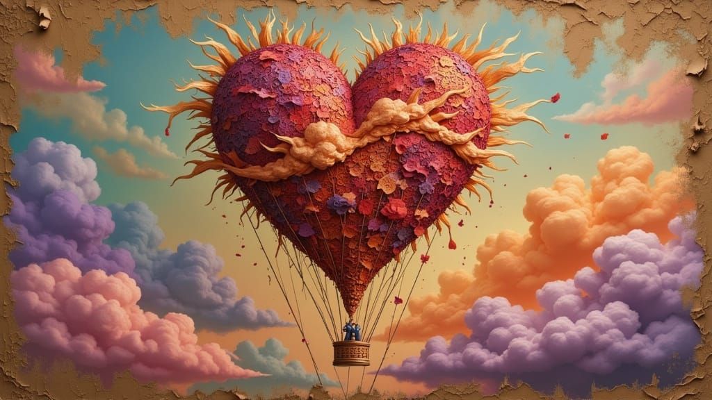 Beaded Heart Hot Air Balloon in Splash Art Style
