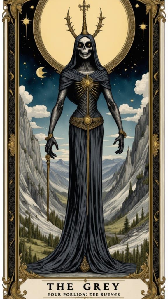 Tarot card of The Grey Alien <lora:Decked:1.0> <lora:Tarot by Durer:1.0> <lora:ADTarotRedux:1.0>