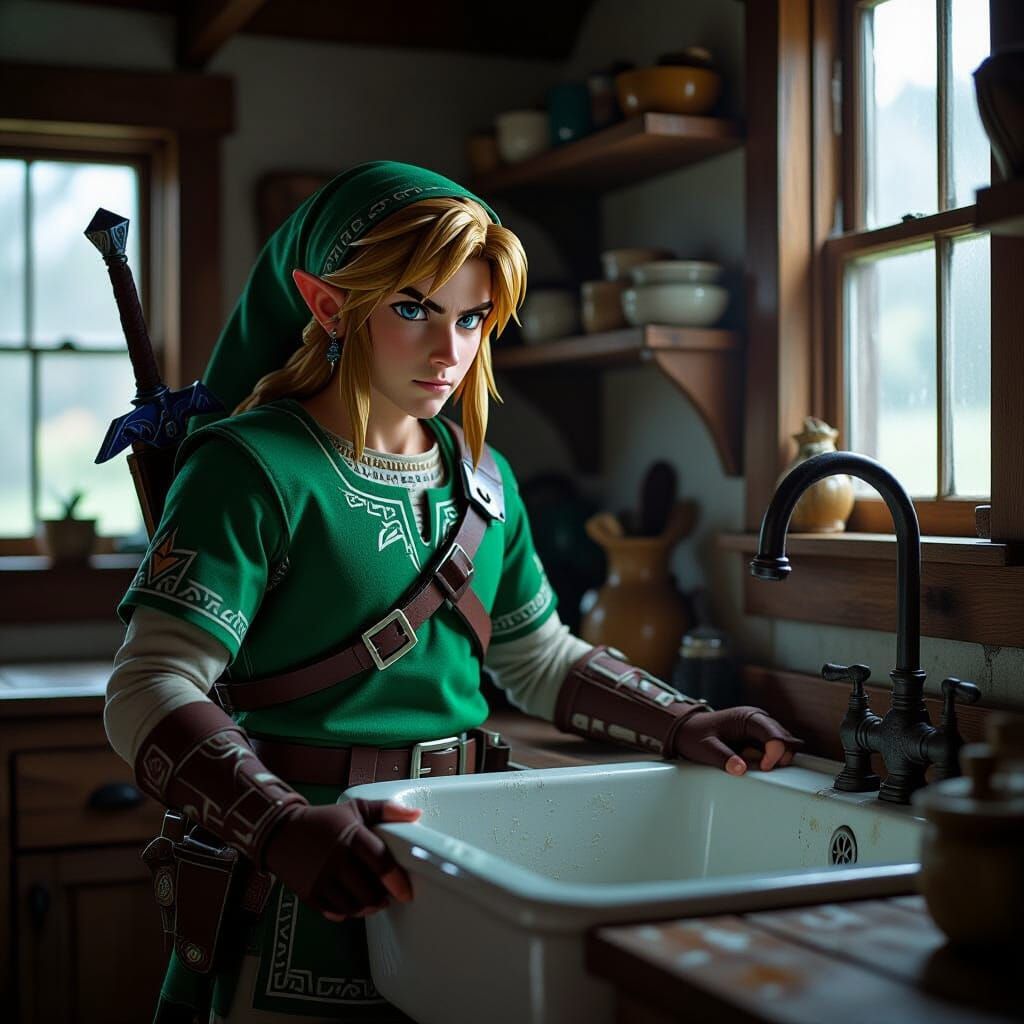 Link in a Kitchen Sink: Cinematic Film Still