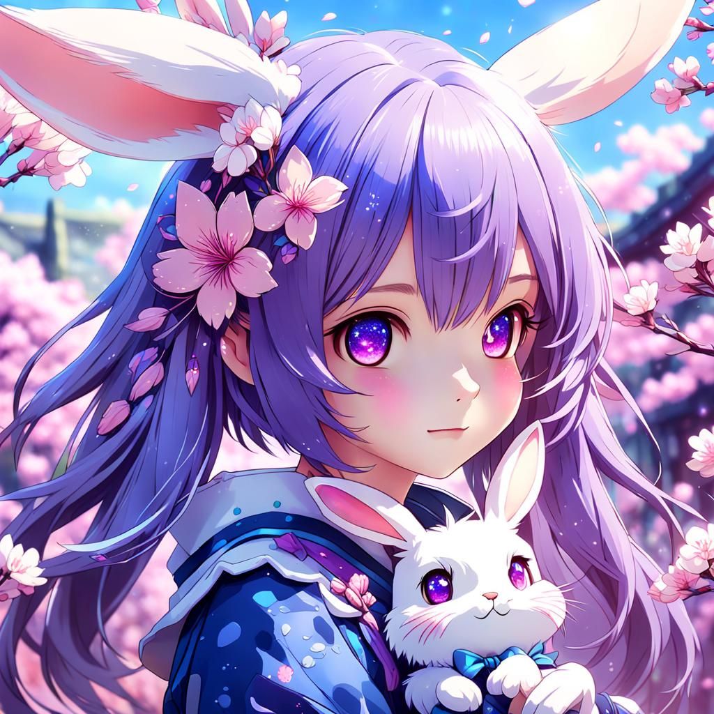 Fantasy Anime Rabbit Girl Portrait in Pastel Colors