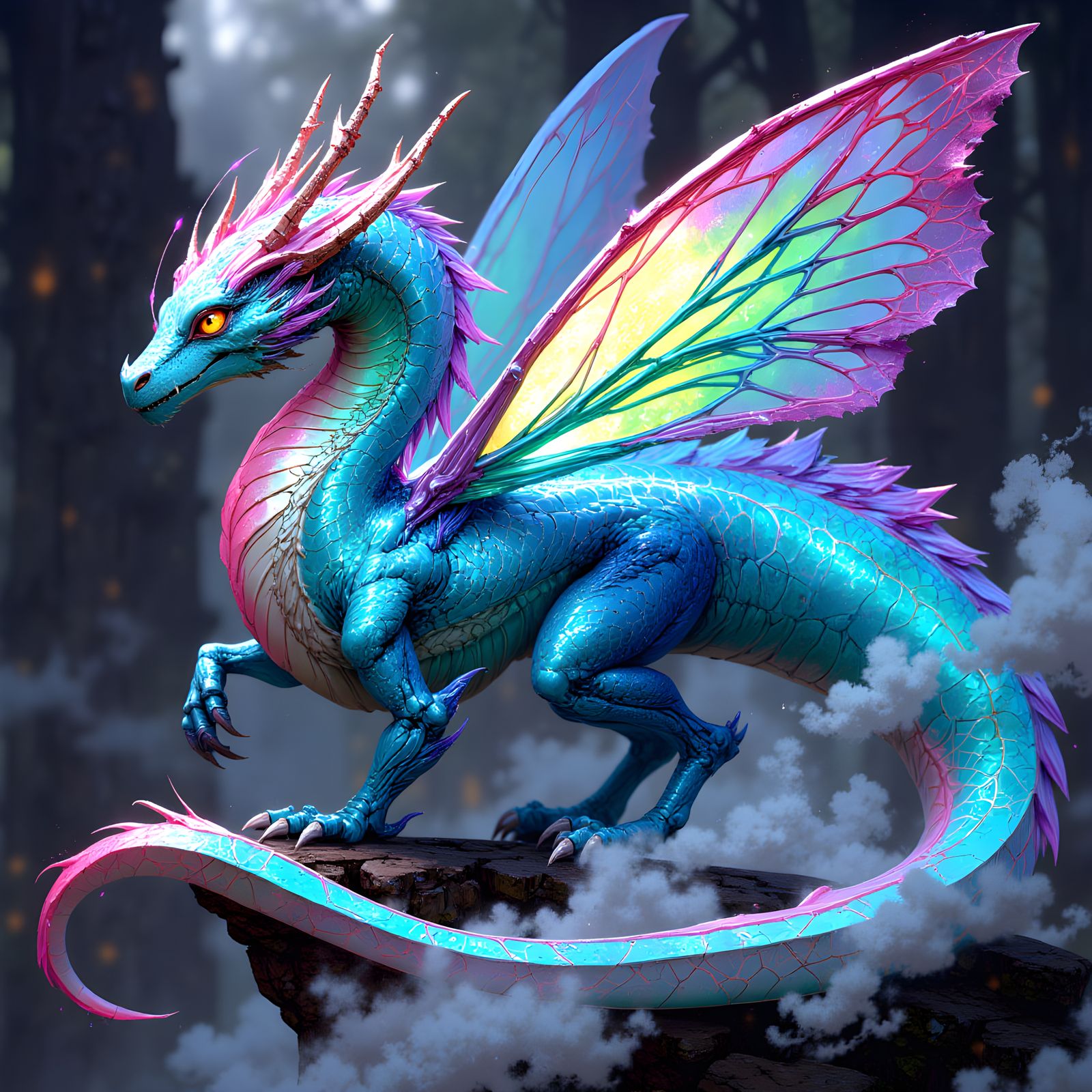 Fluorescent Butterfly Dragon: A Fantasy Creature