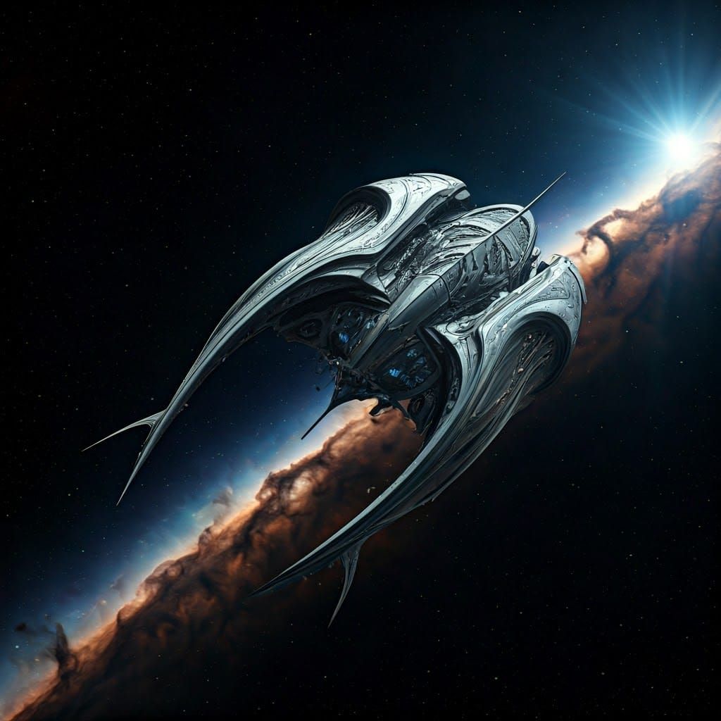 Surreal Spacecraft Amidst Cosmic Art Nouveau