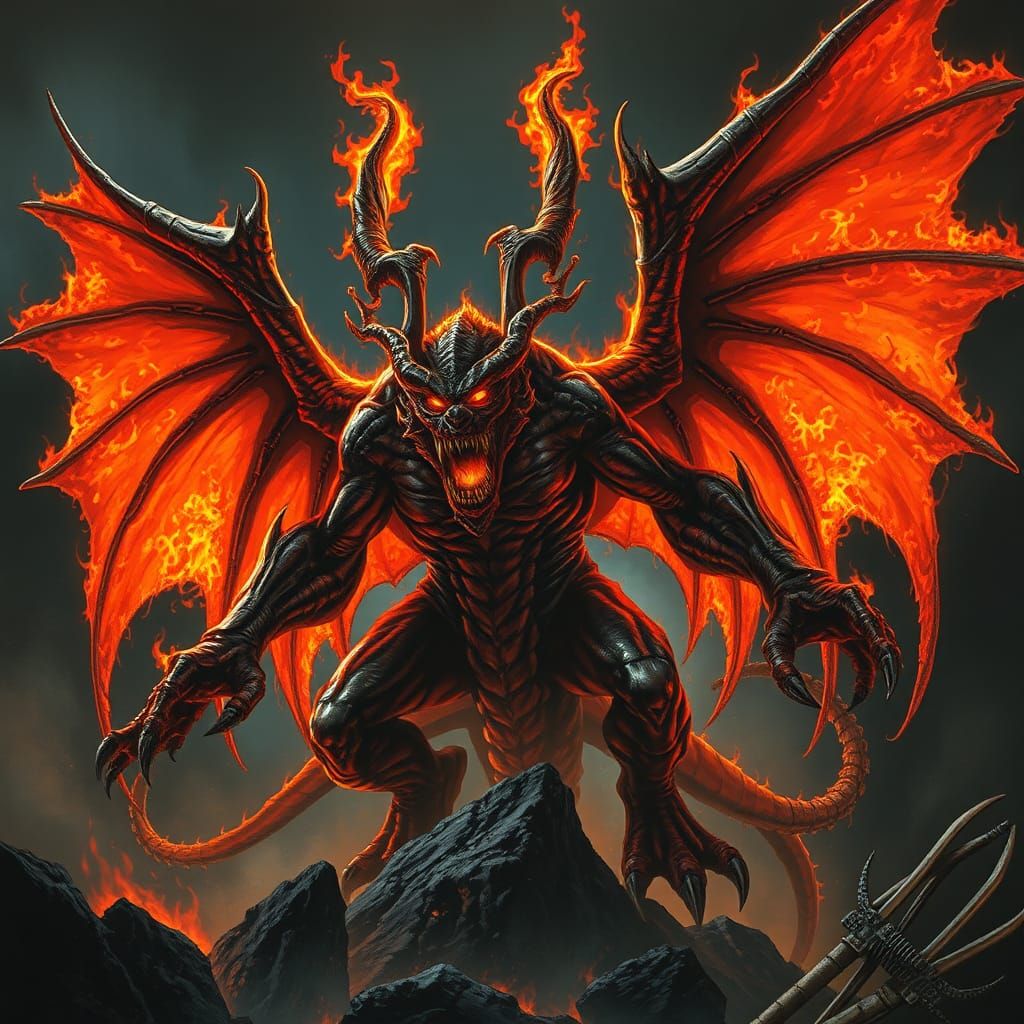 Fiery Underworld Demon in Gothic Horror Style