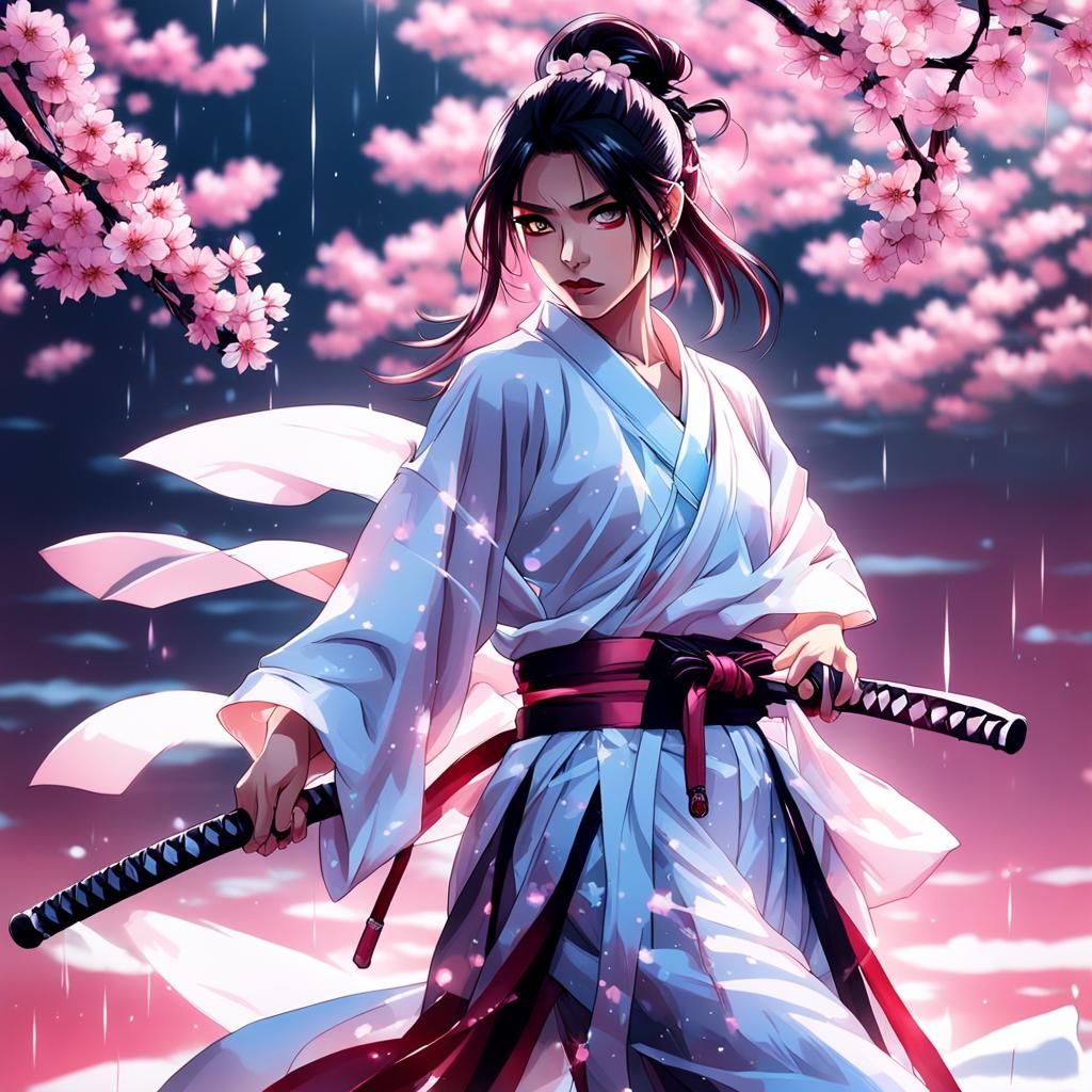 Sensual Samurai Girl with Katana in Digital Painting