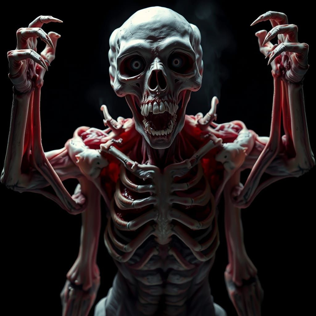 Grotesque Humanoid in Dark, Surreal Portrait