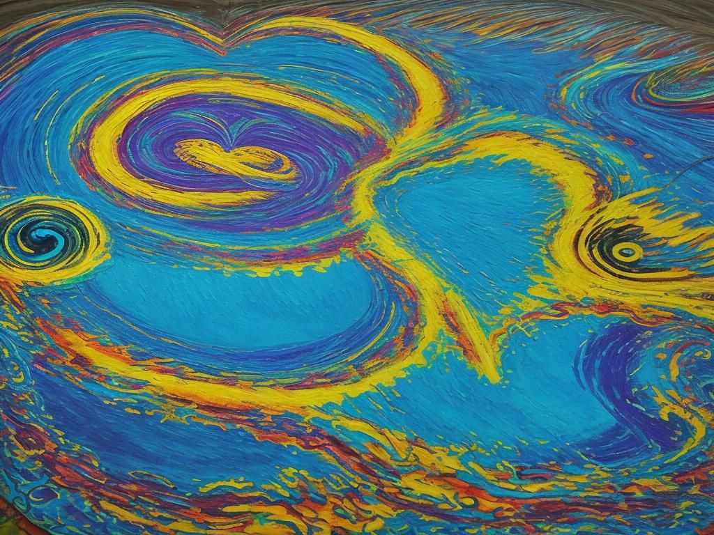 Psychedelic Heart Splashing in Lake: Digital Art